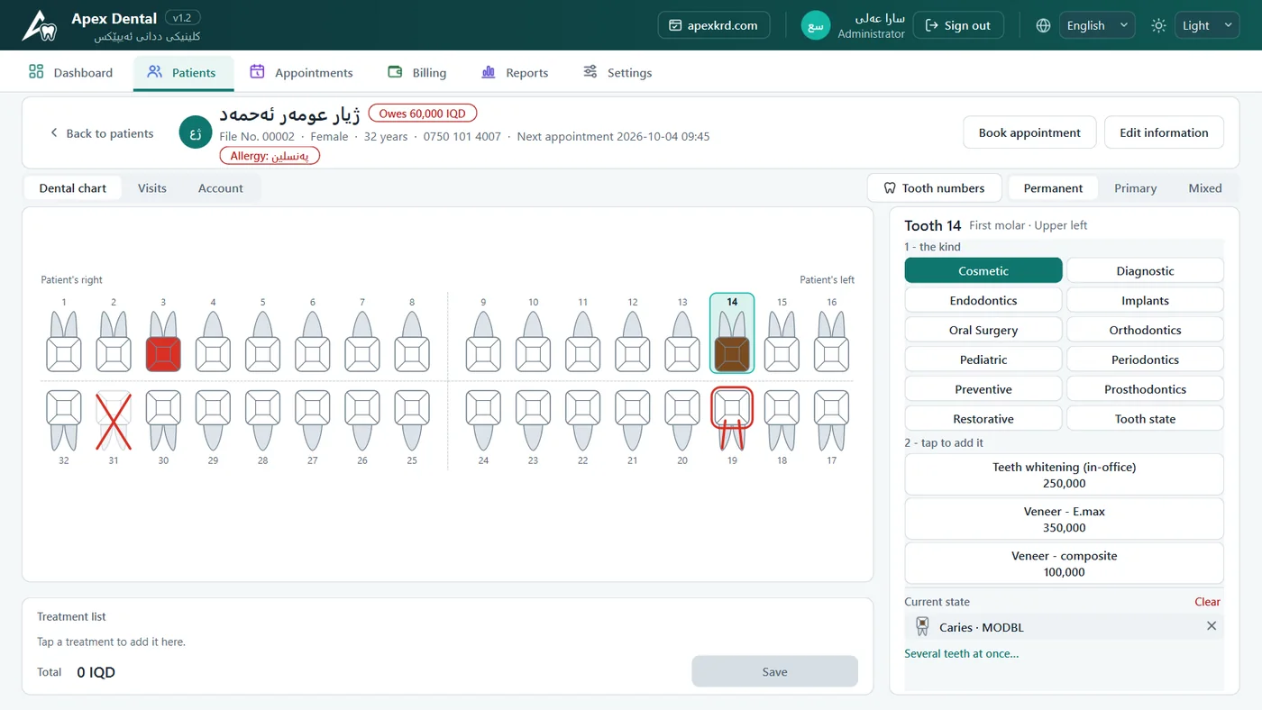 Apex Dental — Tooth chart