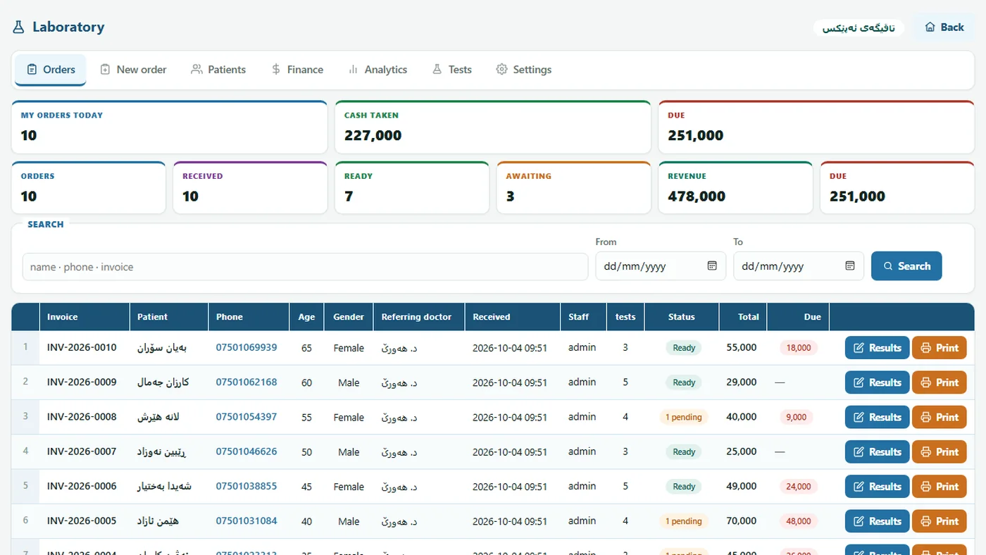 Apex Lab Online — Orders
